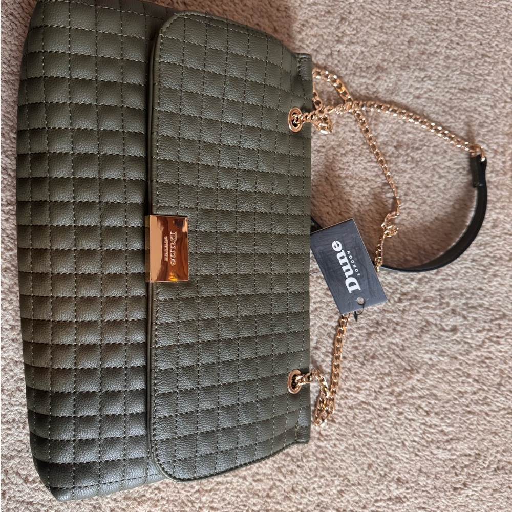 Dune London Quilted Chain-Strap Shoulder Bag in Olive Green
